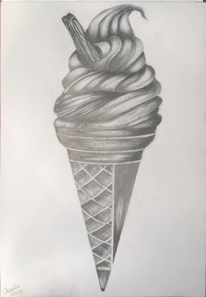 Ice Cream Graphite Drawing.